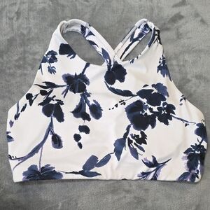 Athleta Floral Print Sports Workout Bra Blue White Size S